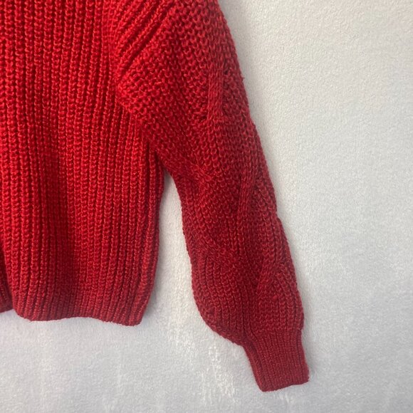NWT American Eagle Cable Knit Oversized Slouchy Sweater Womens Small S Red Cozy - Picture 11 of 11